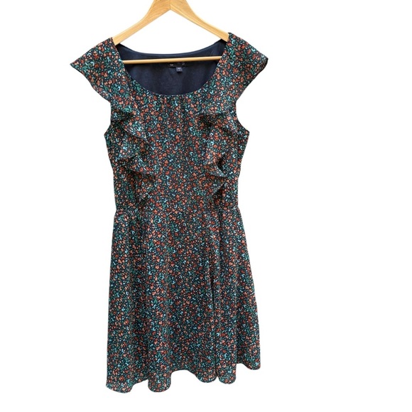 Gap Women’s Floral Ruffle Dress stretch, waist Multicolor Size L Summer Wedding - Picture 1 of 10